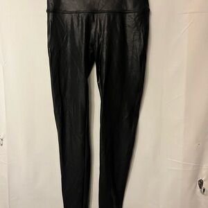 SPANX Black Faux Leather Leggings with Red Brand Tag